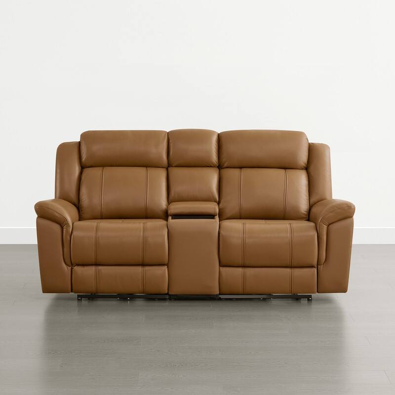 Spruce & Spring Genuine Leather Power Reclining Sofa with Optional Console & Flip-Down Table