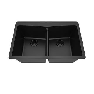 33 Inch Lexicon Platinum Quartz Composite Drop-in Undermount Double Bowl Galaxy Black Kitchen Sink LP-800TM-K-SO