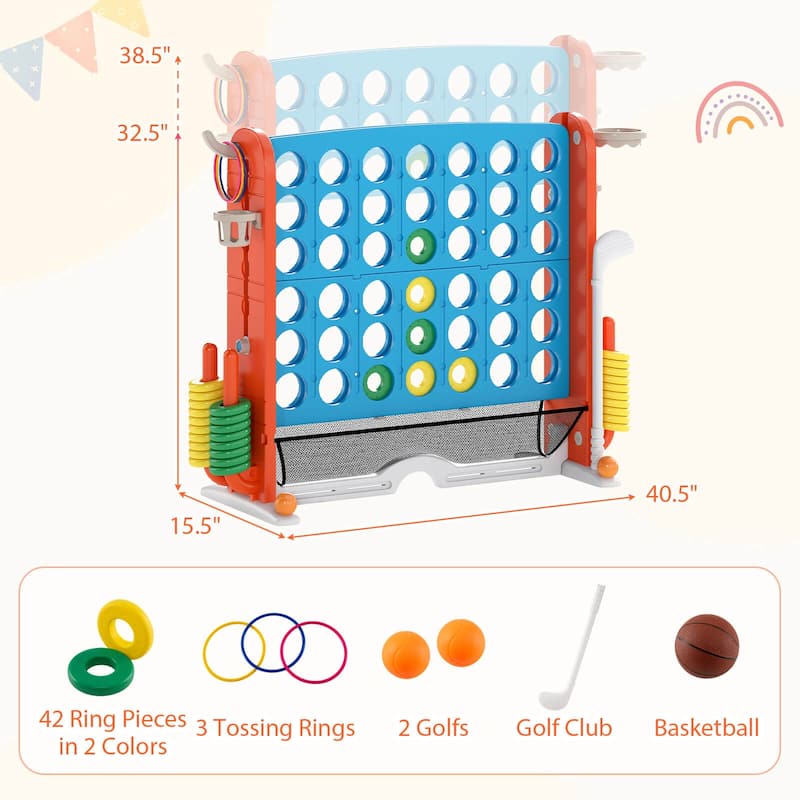 Costway Giant 4-in-a-Row Game Set with Ring-toss, Basketball Hoop, - See Details