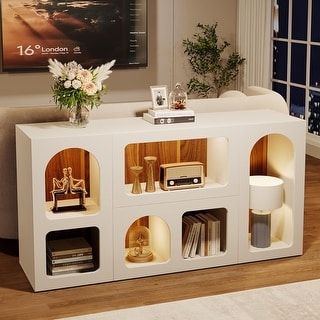 59 Inches White Console Table with 6 Compartments - Bed Bath & Beyond ...