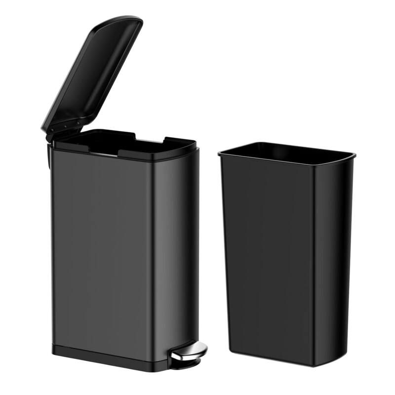 8 Gallon Slim Kitchen Trash Can, Stainless Steel Garbage Can - Black