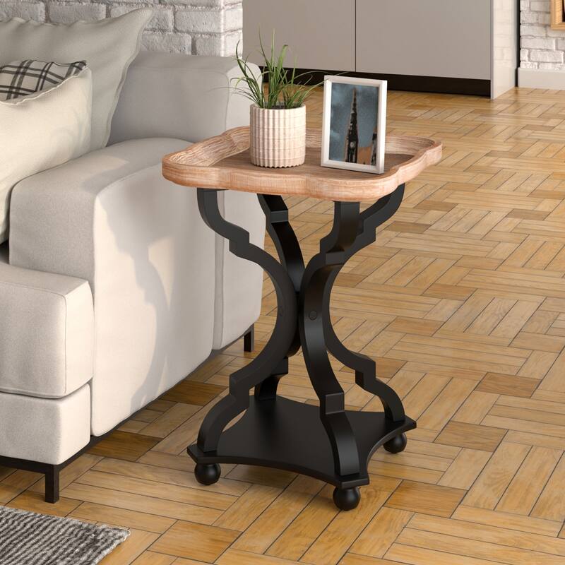 COZAYH Rustic Farmhouse Tray Top End Table - Black