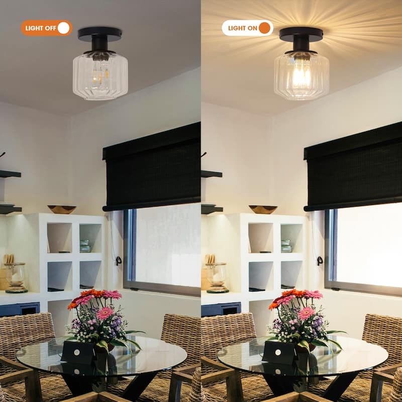 5.9" Wide Modern Black Glass Semi Flush Mount Ceiling Fixture - D 5.9" x H 7.5"