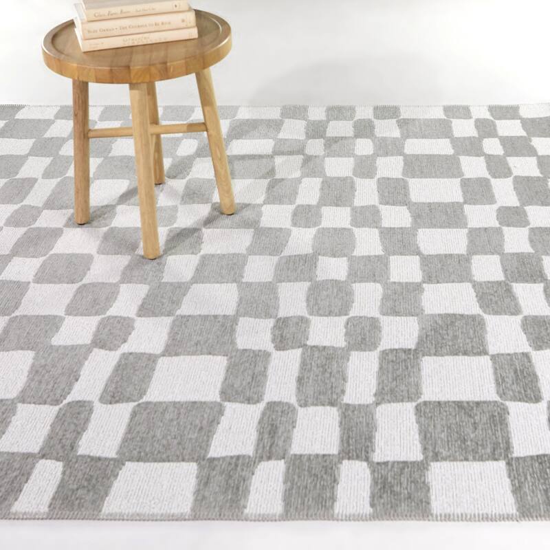 Straker Abstract Checkered Indoor/Outdoor Area Rug - 7'10" x 10' - Grey