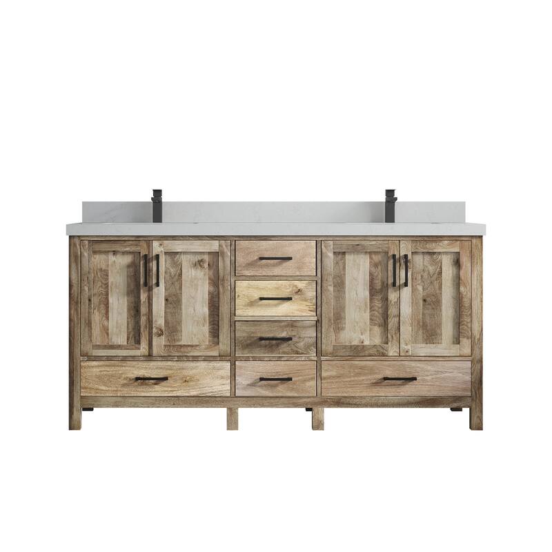 Willow Collections 72 in. W x 22 in. D Malibu Mango Double Sink Bathroom Vanity with Countertop - 2" Carrara Quartz - Natural Mango