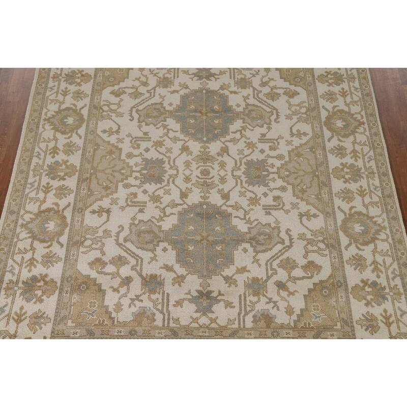 Floral Beige Oushak Oriental Area Rug Handmade Wool Carpet - 8'0"x 10'2"