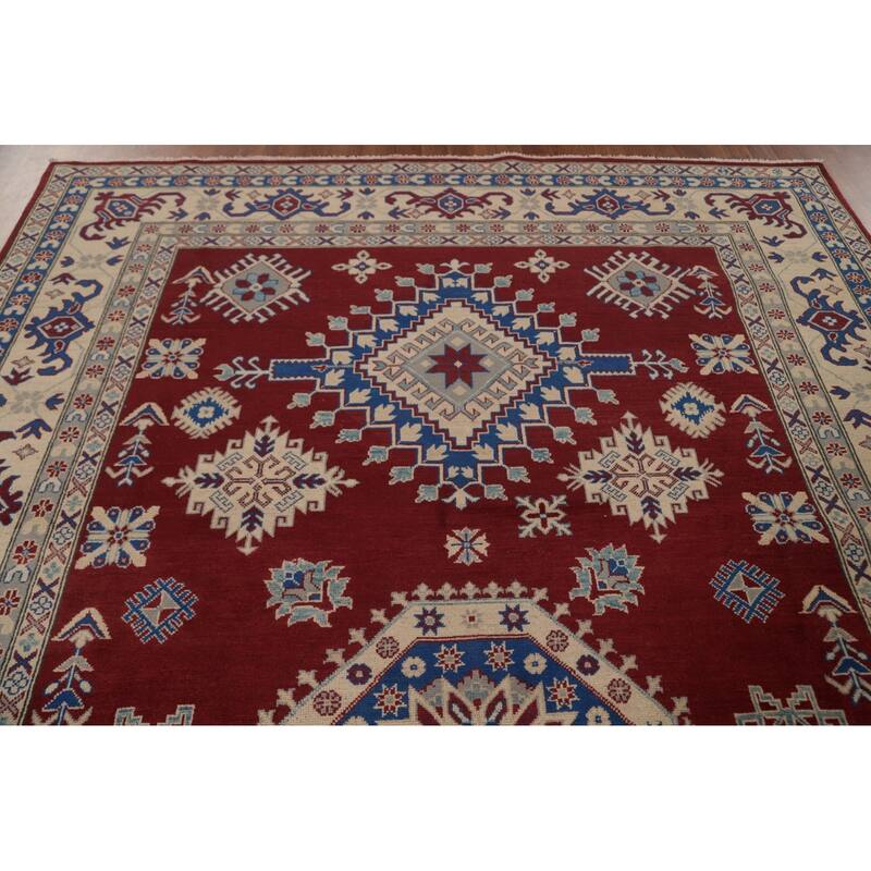 Geometric Red Kazak Area Rug Wool Carpet - 8'0" x 11'8"