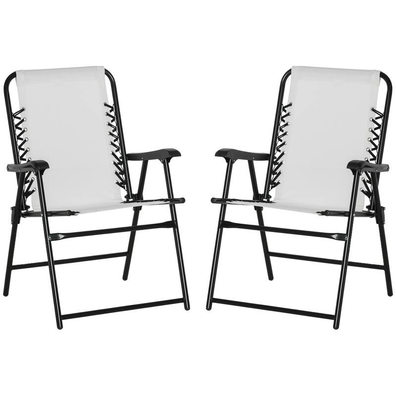 Outsunny Set of 2 Patio Folding Chairs, Outdoor Bungee Sling Chairs w/ Armrests, Portable Lawn Chairs for Camping