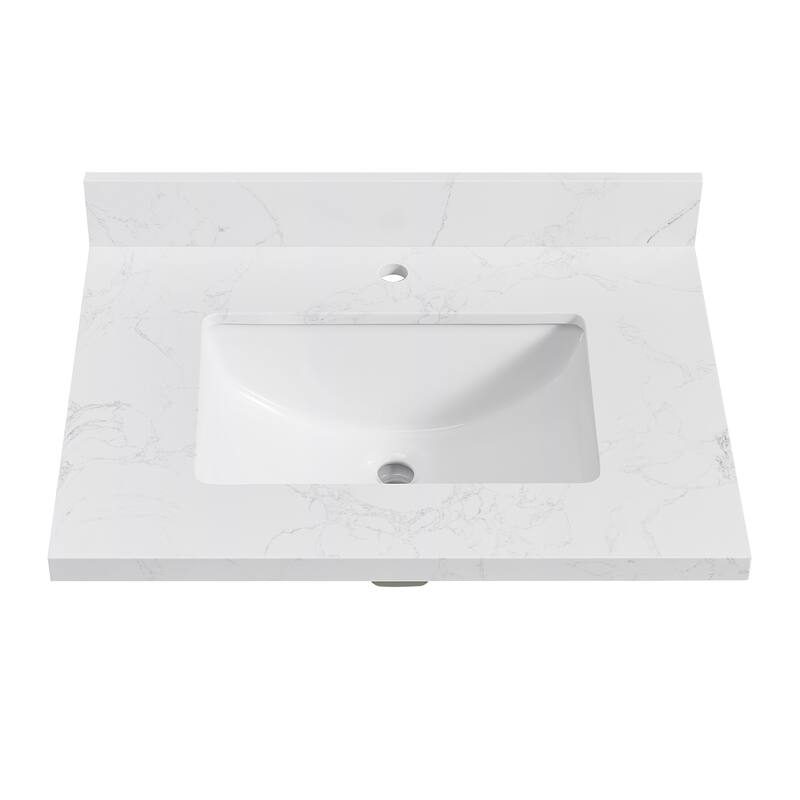Malaga Composite Stone Vanity Top with White Rectangular Sink