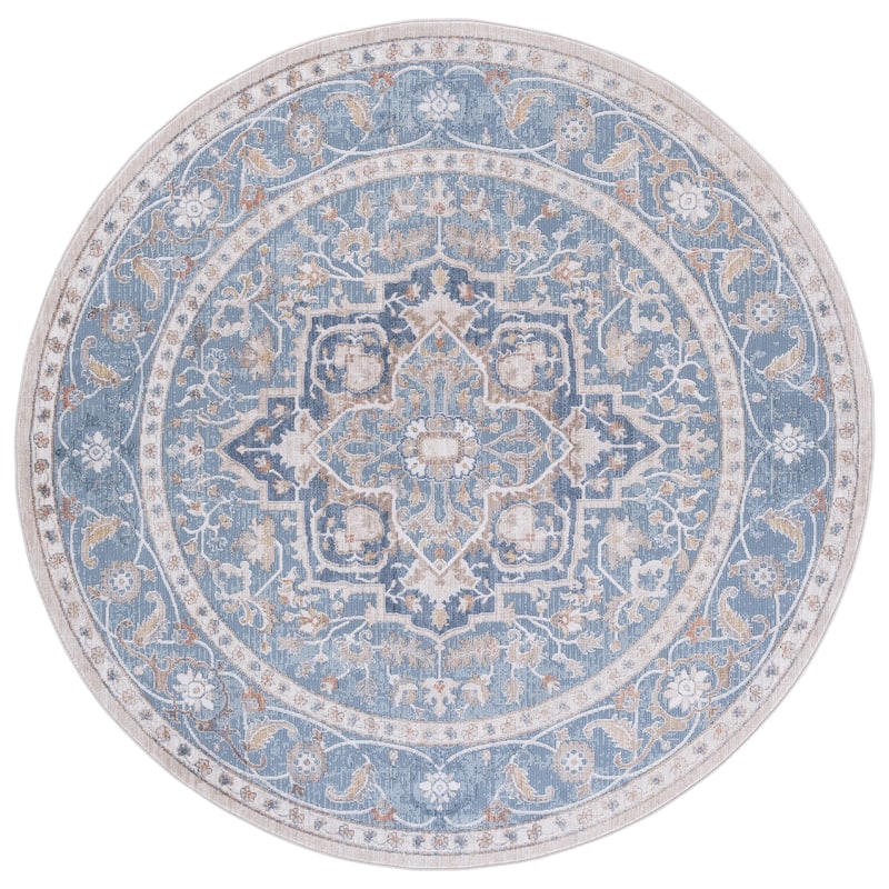 SAFAVIEH Elwood Tulin Traditional Medallion Rug - 6'5" Round - Navy/Beige