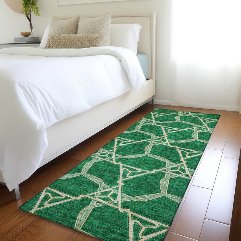 Premium Washable Super Soft Modern Tangle Mayfield Rug - Emerald - 2'3" x 7'6"