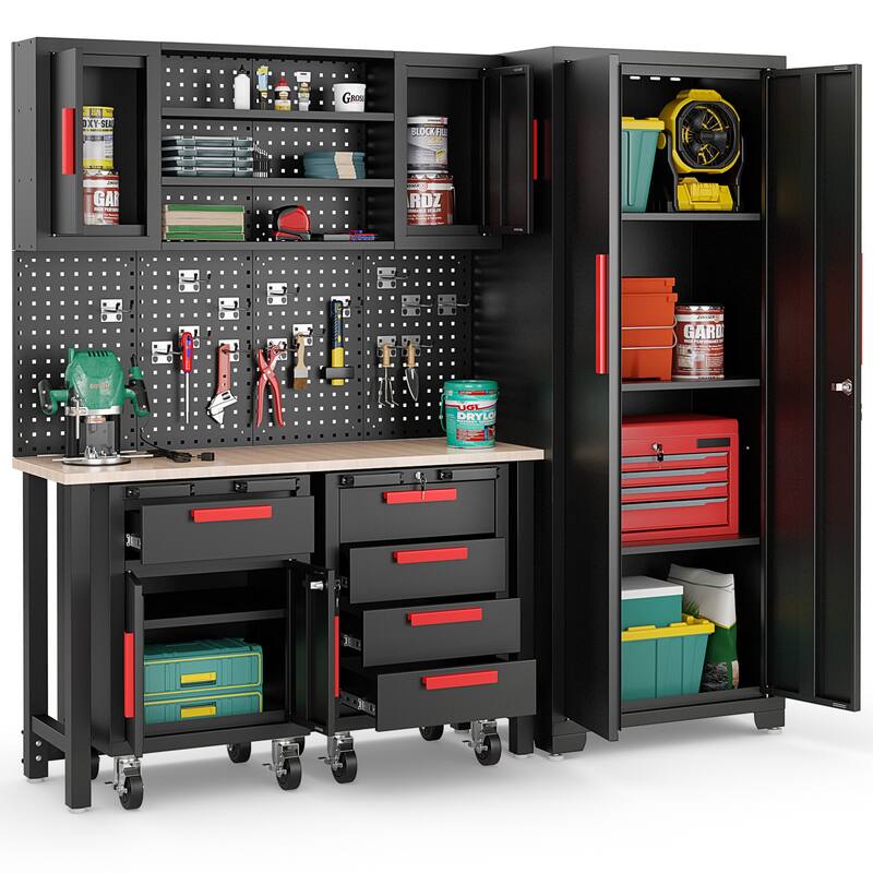 Costway 6PCS Garage Cabinets and Storage System Set with Pegboard & - See Details