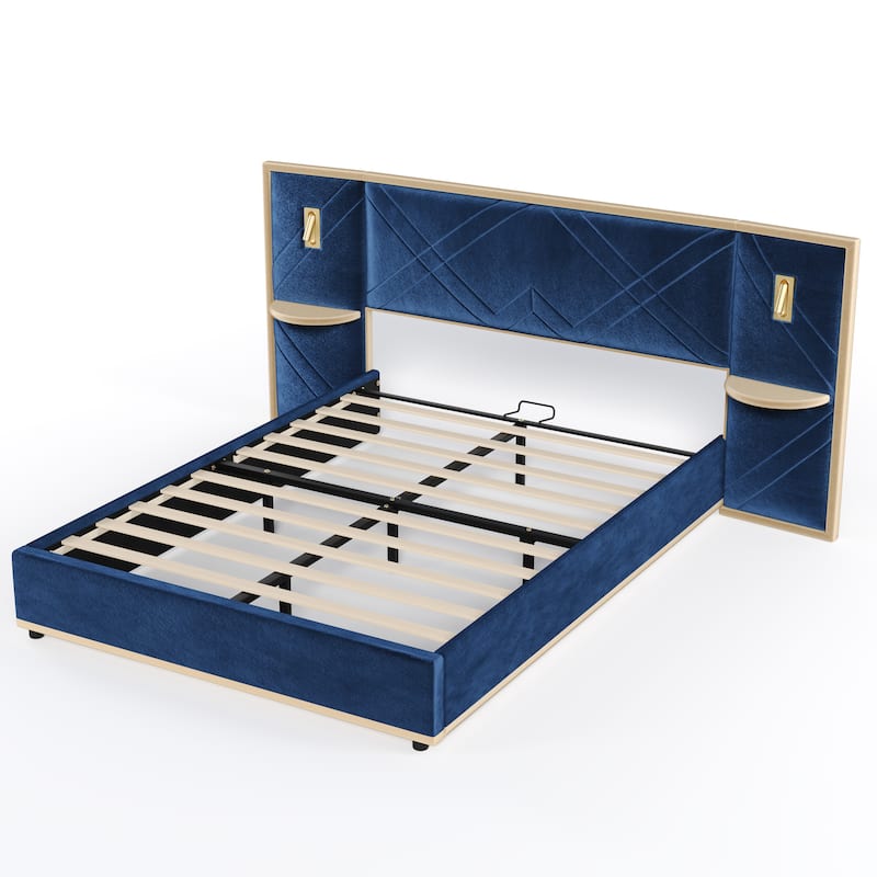 Christopher Knight Home - Voss Velvet Upholstered Bed with 2 Built-in LED Lights and 2 Storage Side Panels