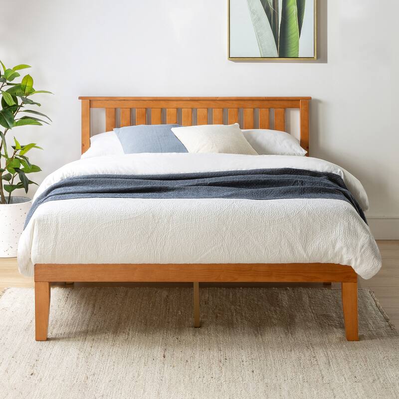 Solid Wood Platform Bed with Paneled Headboard Multiple Colors