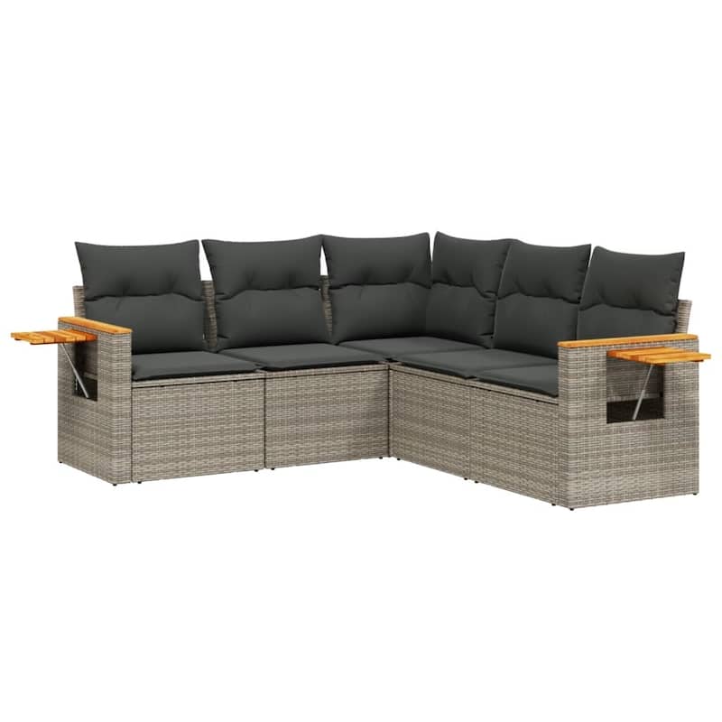 vidaXL Patio Sofa Set with Cushions Outdoor Conversation Furniture Poly Rattan - 24.4 x 33.5 x 27.2 in