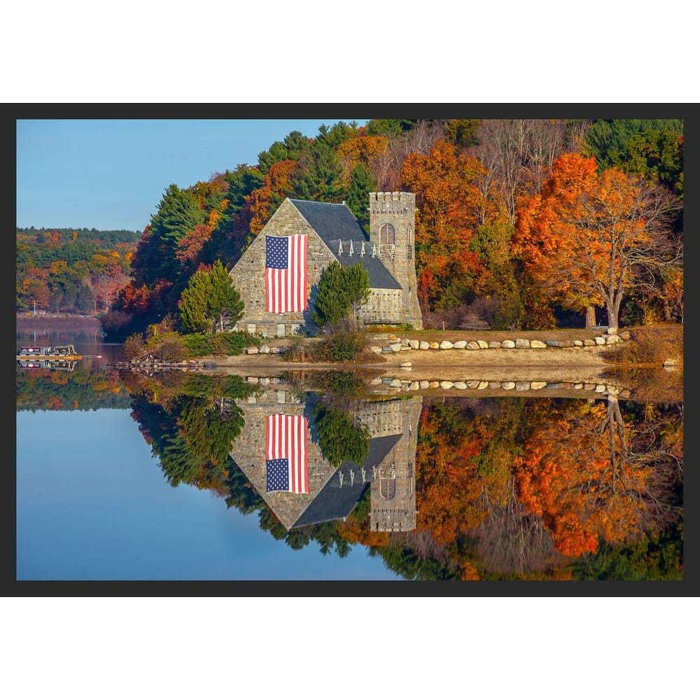 Patriotic Stone Church in The Fall Photography by Wayne Collamore Framed Poster - 24 x 36 Inch
