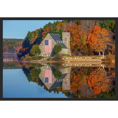 Patriotic Stone Church in The Fall Photography by Wayne Collamore Framed Poster