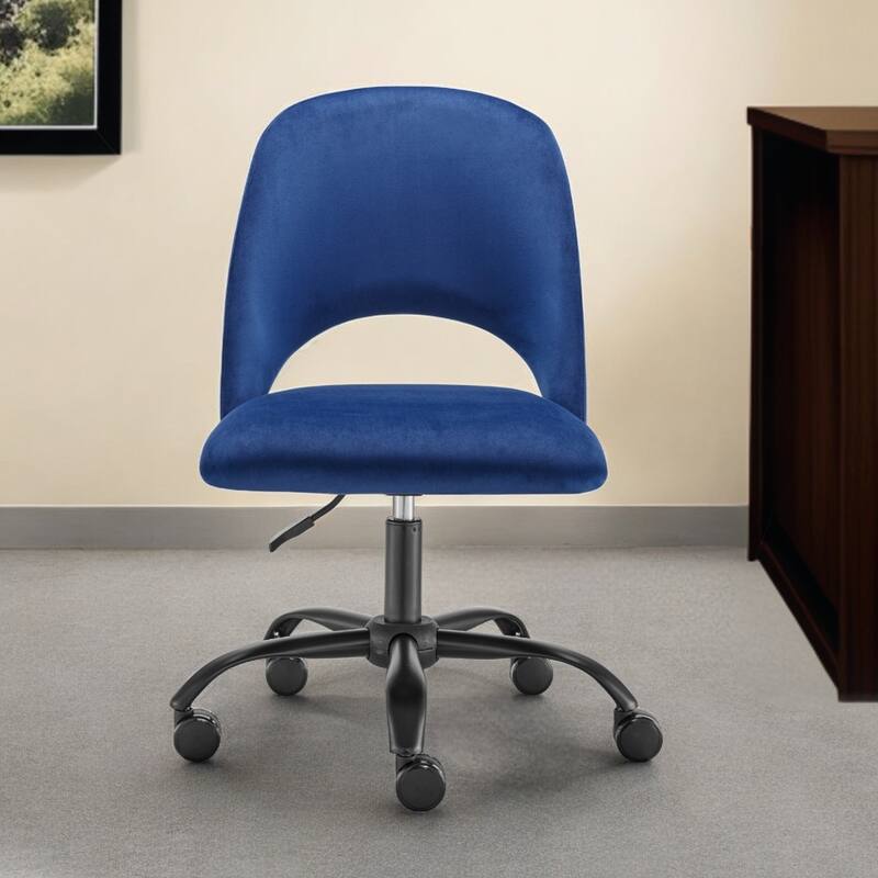 Blue And Black Steel And Velvet Adjustable Swivel Rolling Office Chair - Blue
