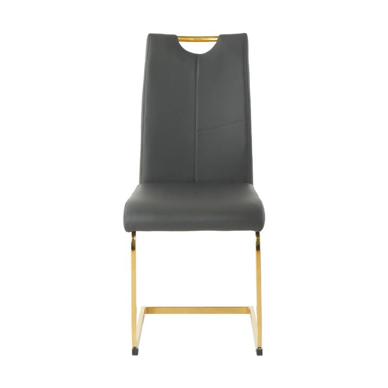 Modern PU 2 Piece Kitchen Dining Chair Set with Cushions, Metal Legs, High Back for Dining Room Kitchen Living Room Bedroom