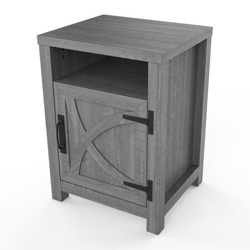 Walnut Barn Door Sofa End Table Nightstand Bedside Table with Storage Shelf