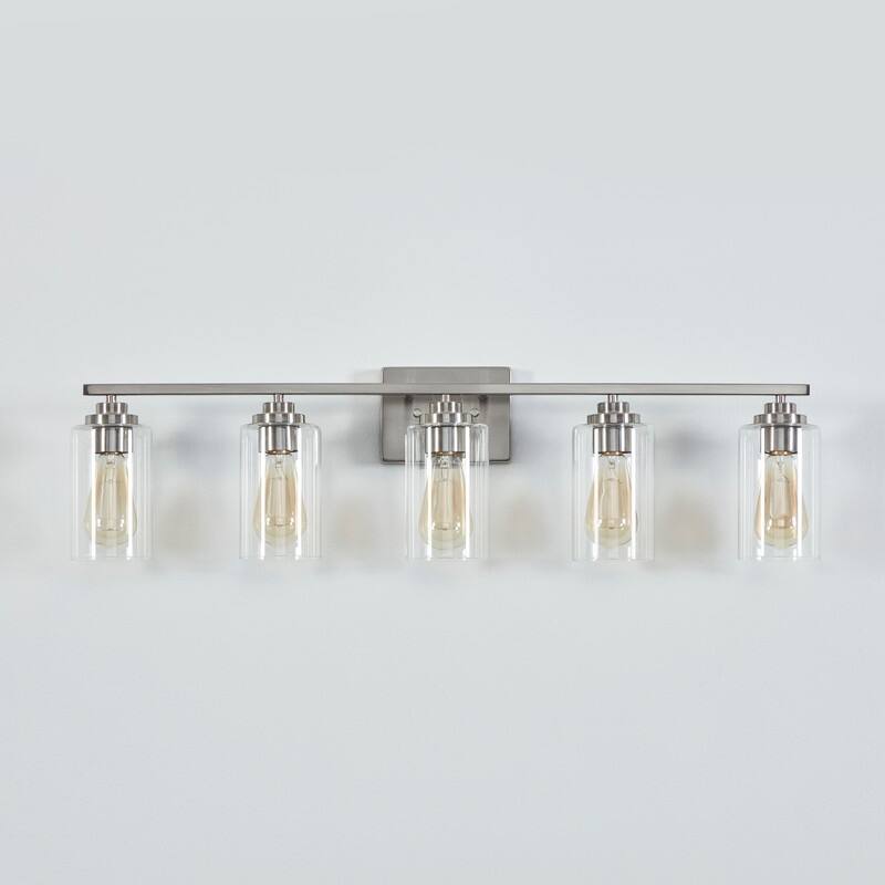 KAWOTI 5-Light Dimmable Bathroom Vanity Light with Clear Glass Shade