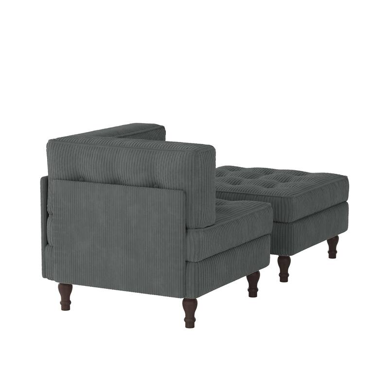 Corduroy Tufted Accent Chair Armchair and Ottoman Set
