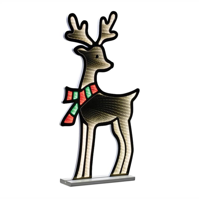 LED Lighted Reindeer with Scarf Christmas Infinity Mirror - 33.25"