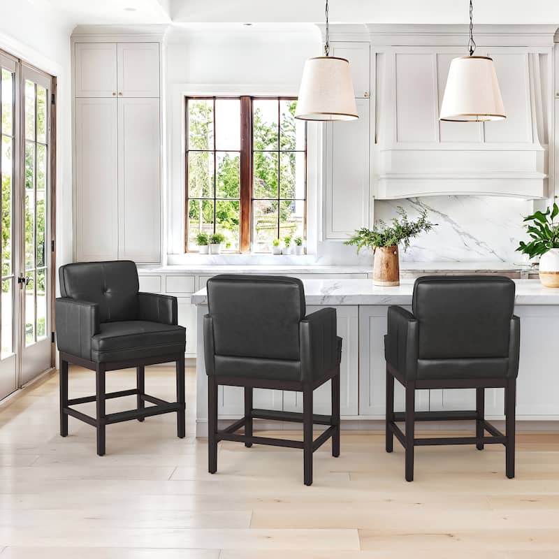 27 in. Counter Height Upholstered Bar Stools Modern Barstools with Open Arms and Wood Legs for Kitchen Islands