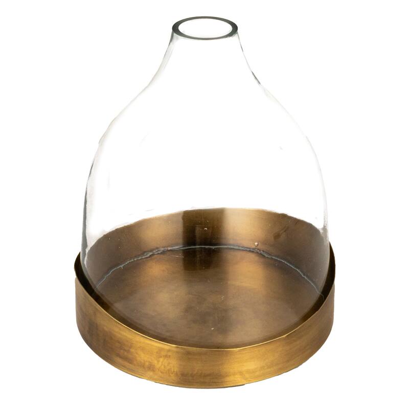 Decorative Glass Cloche with Metal Tray - Antique Brass