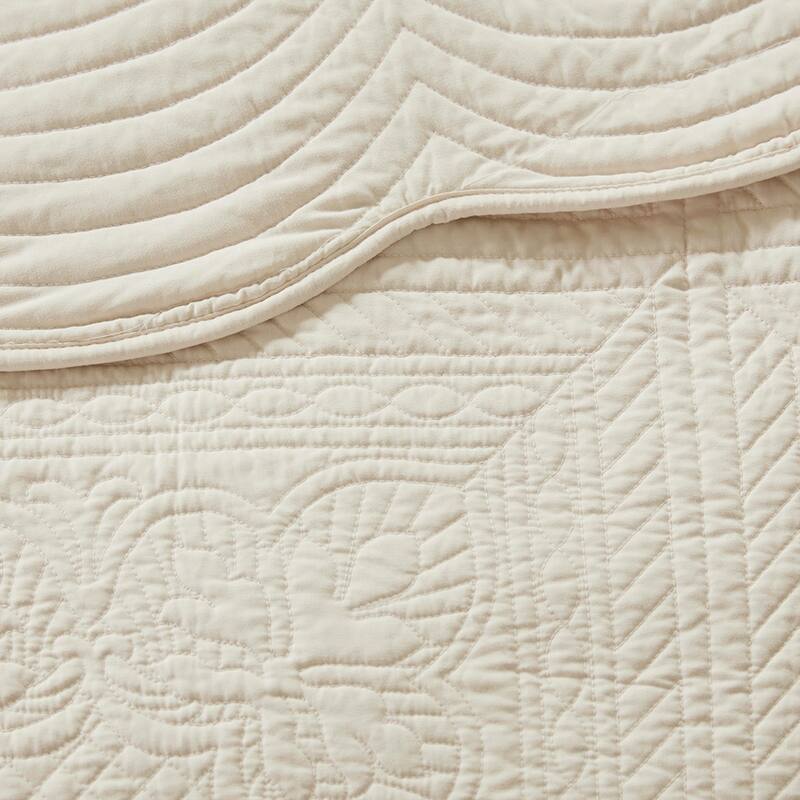 3 Piece Reversible Scalloped Edge Quilt Set Cream King/Cal King