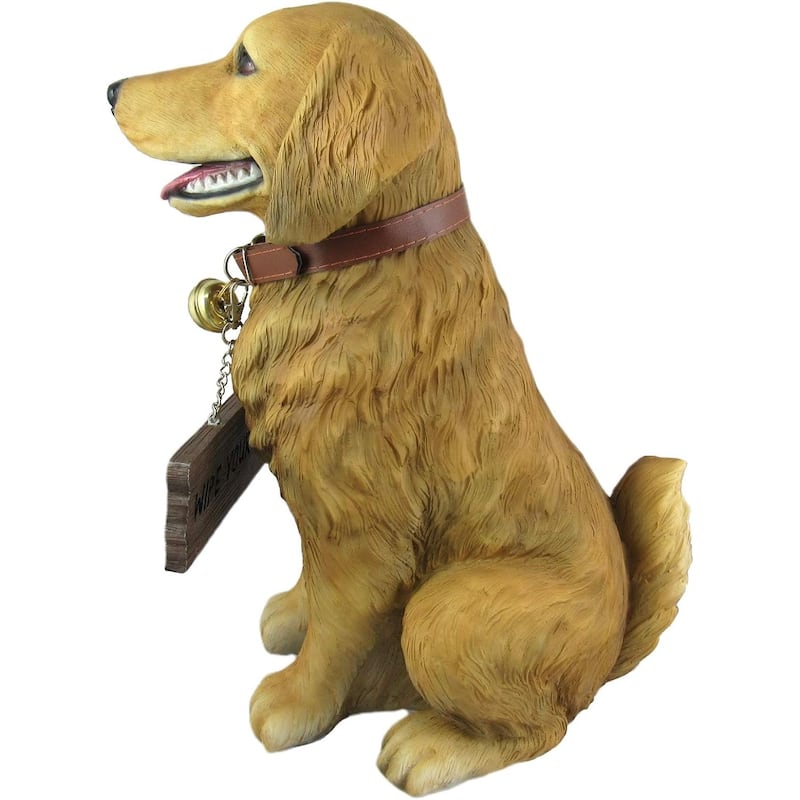 12.75 Inch Tall Golden Retriever Dog Statue With Reversible Sign - 12.75 X 11.75 X 6.75 inches