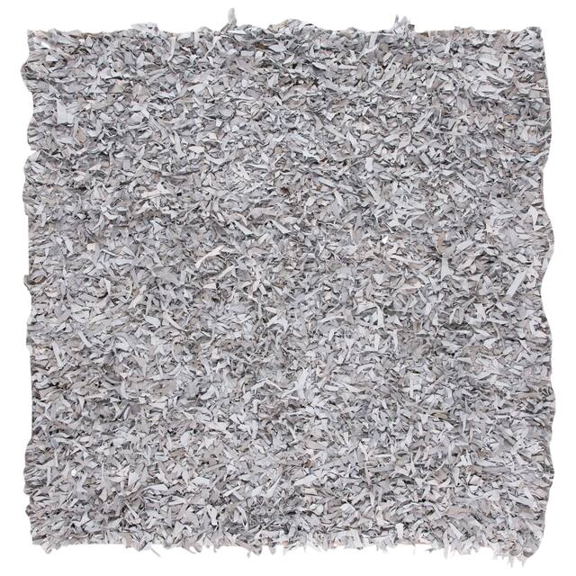 SAFAVIEH Handmade Leather Shag Carlijn Modern Decorative Rug - 8' x 8' Square - White