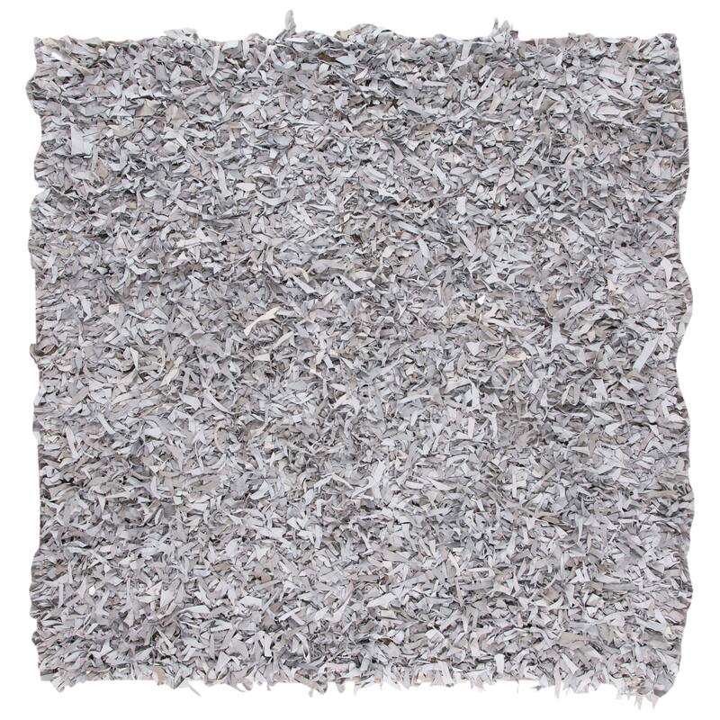 SAFAVIEH Handmade Leather Shag Carlijn Modern Decorative Rug - 8' x 8' Square - White