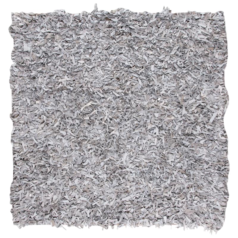 SAFAVIEH Handmade Leather Shag Doinita Modern Decorative Rug - 8' Square - White