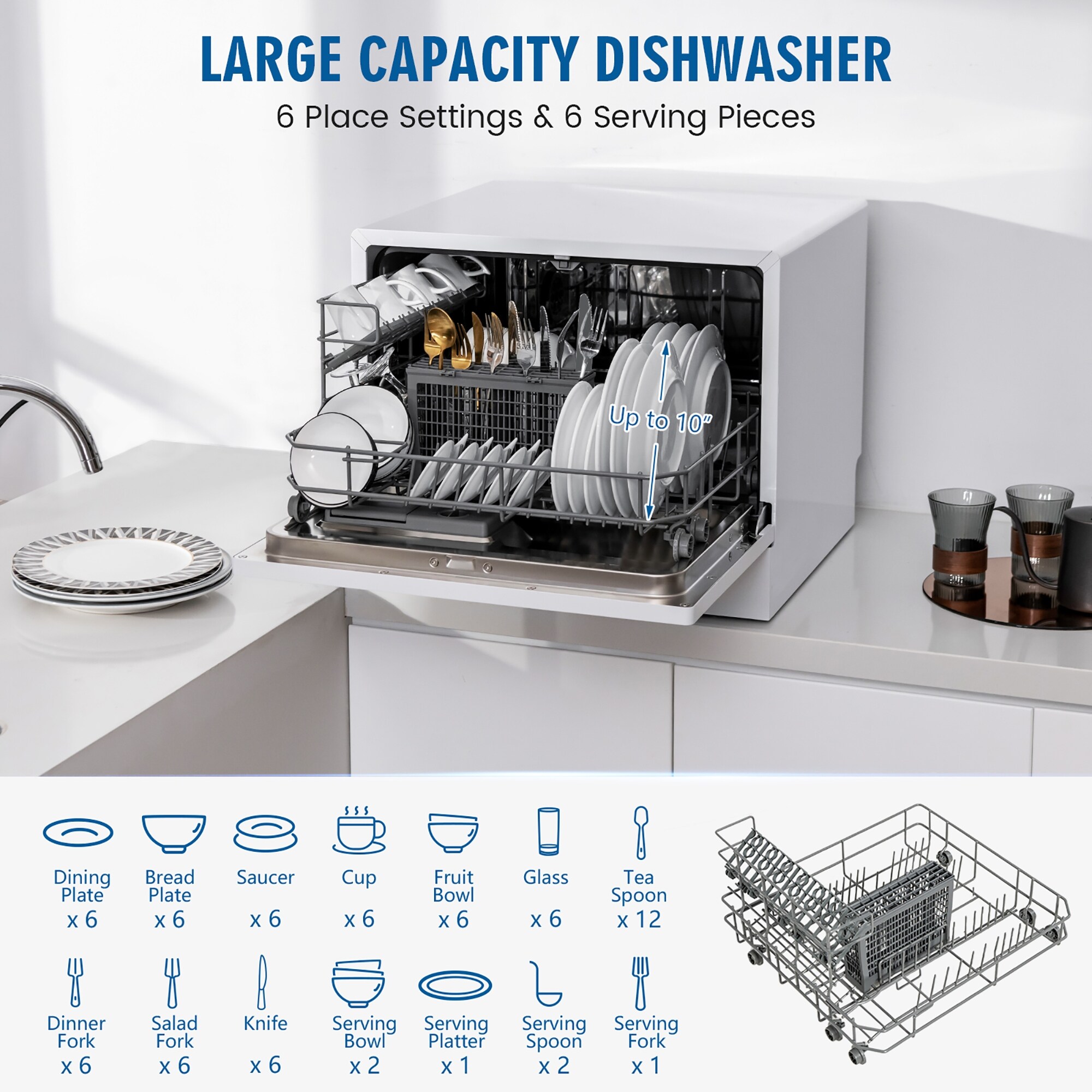 BLACK+DECKER BCD6W Compact Countertop Dishwasher, 6 Place Settings