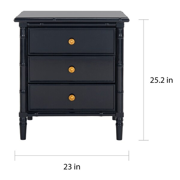 SAFAVIEH Mina Modern Coastal 3-Drawer Navy Bamboo Nightstand