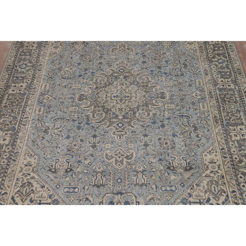 Light Blue Geometric Tabriz Persian Rug Hand-Knotted Wool Carpet - 6'7"x 9'4"