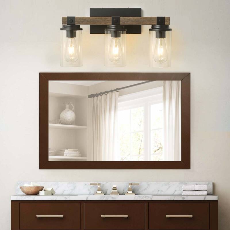Starsky 2/3 Lights Farmhouse Modern Dimmable Bathroom Glass Vanity Light with Clear Cylinder Shade