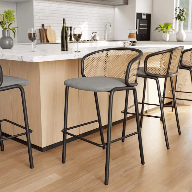 LeisureMod Ervilla Bar Stool with Black Powder Coated Steel Frame Set of 2 - 37"