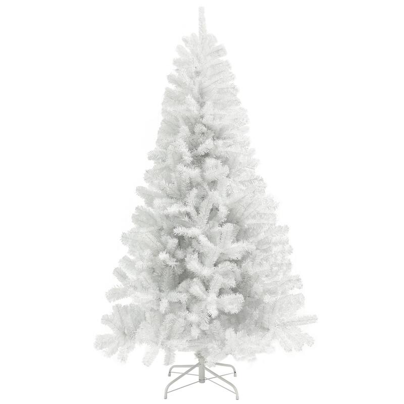 7.5ft Tall Artificial Christmas Tree, Unlit Xmas Tree with 1346 Branch Tips, Auto Open, Steel Base, Holiday Décor - White