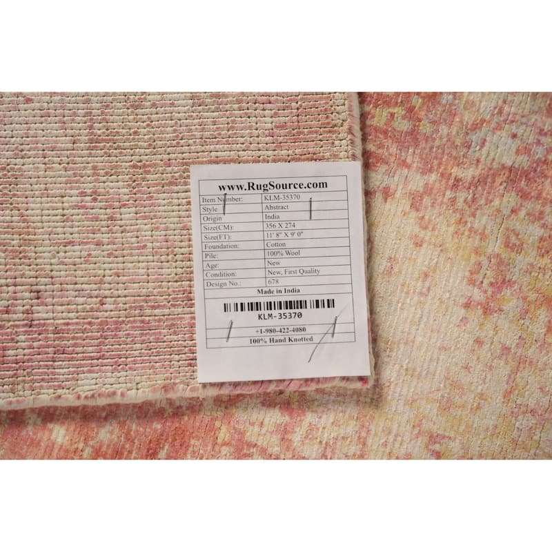 Contemporary Abstract Indian Area Rug Hand-Knotted Orange Wool Carpet - 9'0"x 11'8"