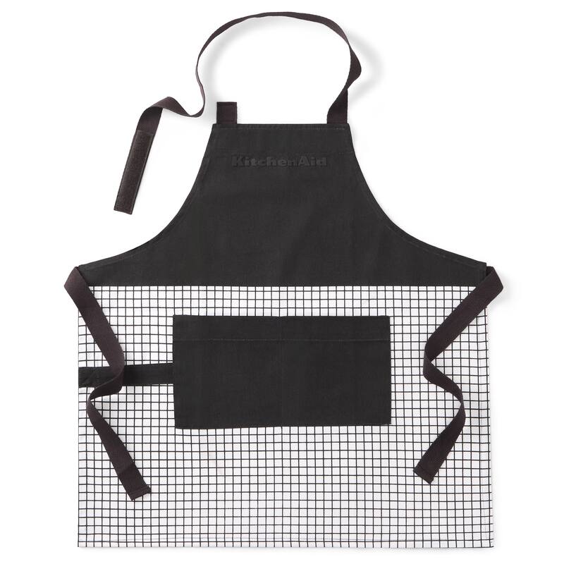 KITCHENAID Gourmet Series Gridlines Little Chef Apron, Water & Stain Resistant - Matte Black