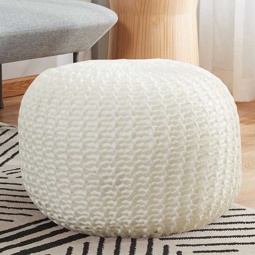 Jaxx Ellis Pouf - Modern Shearling Faux-Lamb Plush Fleece Ottoman - Oval - Smoke