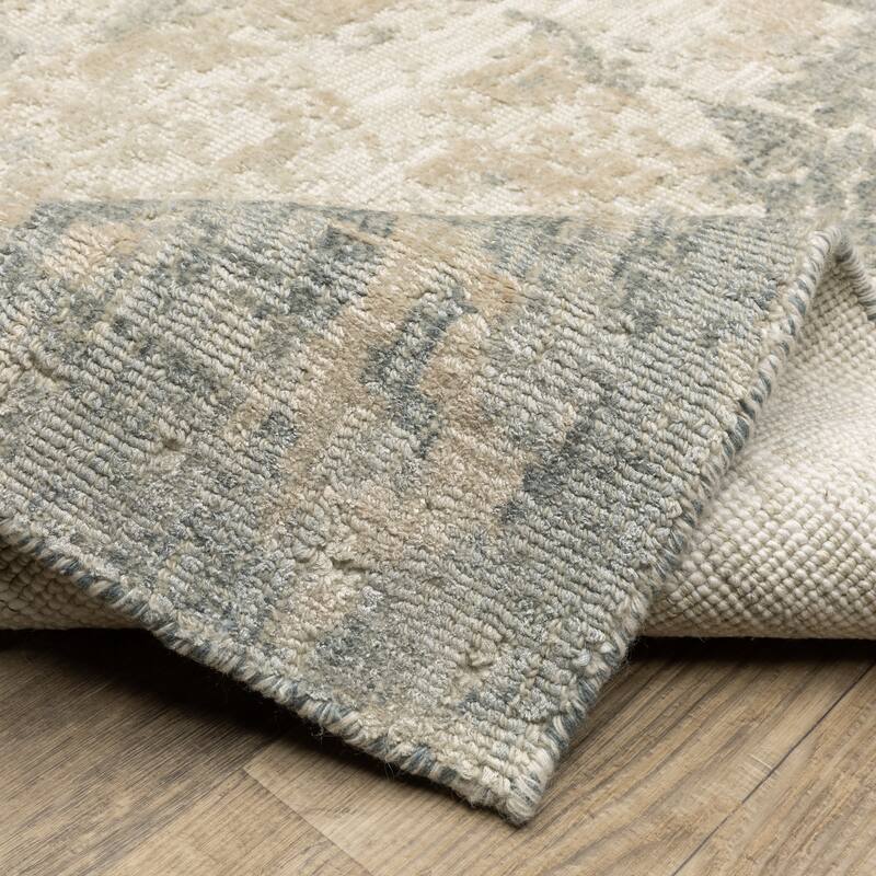 Somerset Textured Abstract Slate/ Beige Hand-made Wood Blend Area Rug