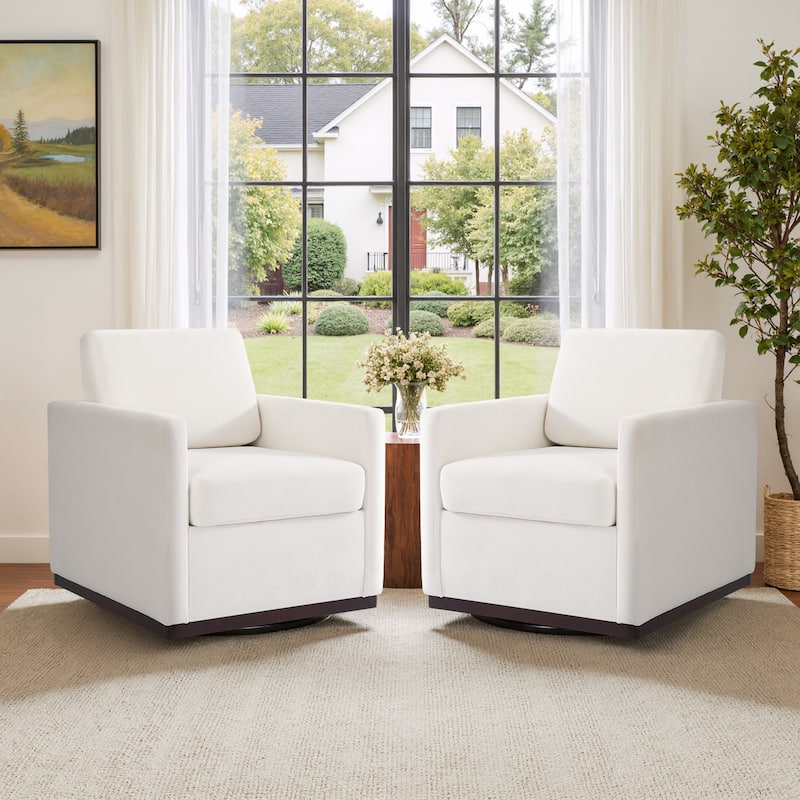 Modern Upholstered Swivel Accent Arm Chair Set of 2 - Beige