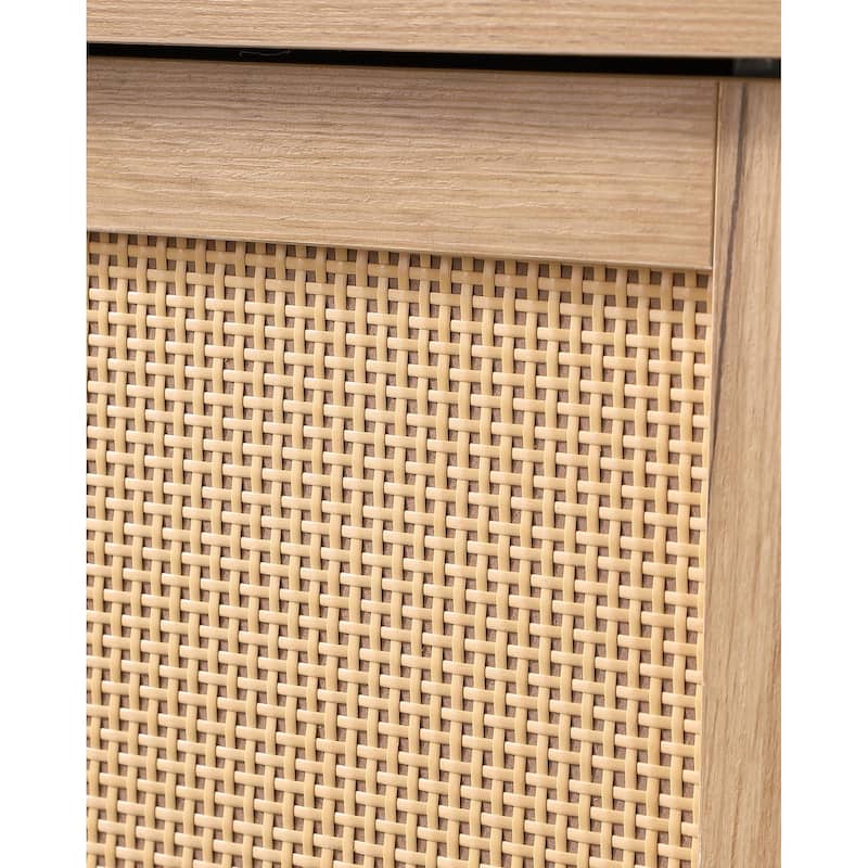 Mid Century Rattan Storage Cabinet, Adjustable Open Shelves, Dining
