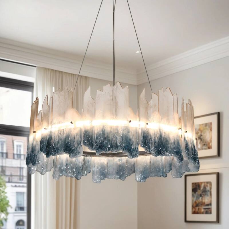 Modern 1-Light LED Drum Chandelier Art Coastal Statement for Dining Living Room - Dia. 28.5" x H 12"