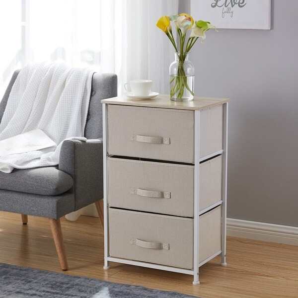 3 Drawer Vertical Storage Linen Fabric Dresser Tower
