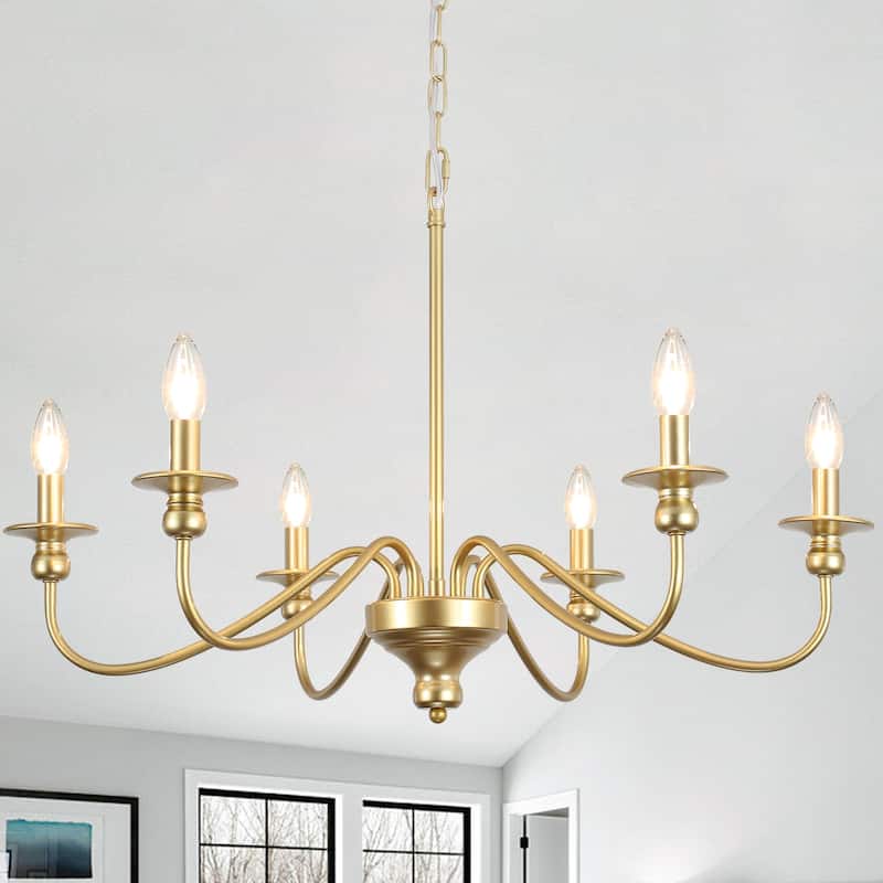 Modern Chandelier, Farmhouse 6-Light Metal Candle Chandelier for Dining Room Living Room Bedroom Kitchen - W28.34"x H16.33"