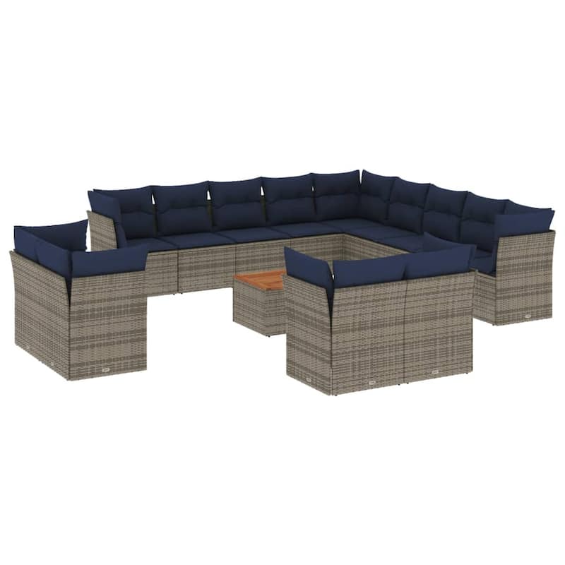 vidaXL 14 Piece Patio Sofa Set with Cushions Grey Poly Rattan - 24.4x 24.4x 27.2